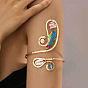 Bohemian Ocean Alloy & Resin & Plastic Pearl Fish Spiral Cuff Arm Bangles for Women, Golden