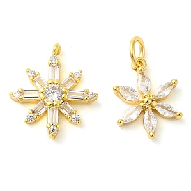 Flower Rack Plating Brass Micro Pave Cubic Zirconia Pendants, Lead Free & Cadmium Free