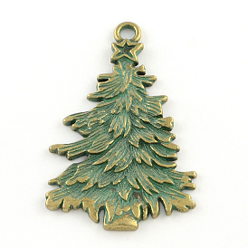 Christmas Tree Zinc Alloy Big Pendants, Cadmium Free & Nickel Free & Lead Free, 68x42x2mm, Hole: 4mm