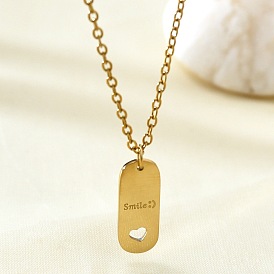 201 Stainless Steel Smile Oval Pendant Necklaces for Women