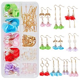 SUNNYCLUE DIY Flower Cloth Earring Making Kits, include Iron Cloth Pendants, Glass & Natural White Shell Beads, Brass Earring Hooks and Iron Jump Rings