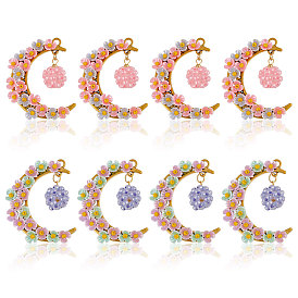 8шт 2цвета стеклянные бусины и подвески из смолы, луна, с полыми подвесками из антикварного золотого сплава в тибетском стиле