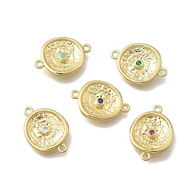 Латунные подвески-соединители с микропаве из кубического циркония, плоские круглые звенья, без кадмия и без свинца, стойки покрытие, долговечный, реальный 18 k позолоченный