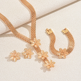 Элегантные комплекты из сплава с цветочными браслетами, серьгами и ожерельями для женщин