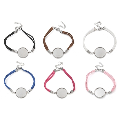 Изготовление браслета из искусственной замши с двойным шнуром, с 304 круглым подносом из нержавеющей стали, цвет нержавеющей стали