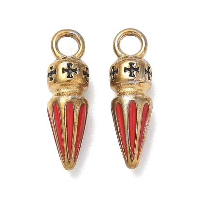 304 Stainless Steel Enamel Pendants, Cone with Cross Charms, Ion Plating(IP)