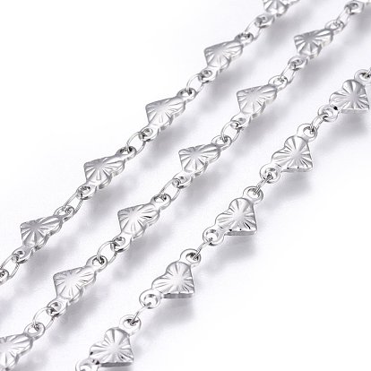 304 Stainless Steel Link Chains, Soldered, Ion Plating(IP), Heart