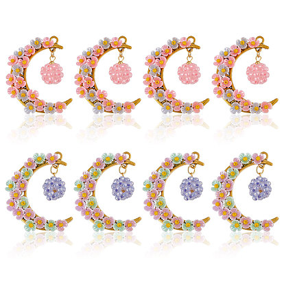 8шт 2цвета стеклянные бусины и подвески из смолы, луна, с полыми подвесками из антикварного золотого сплава в тибетском стиле