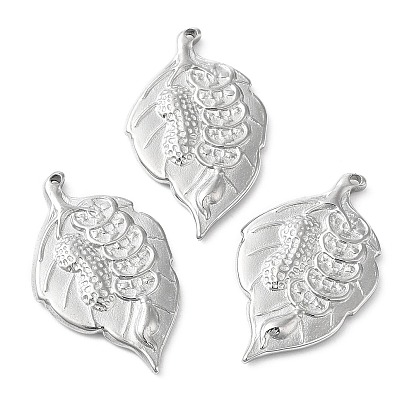 304 Stainless Steel Pendants, Leaf with Peanut Charm