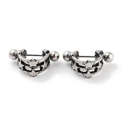 Star 316 Surgical Stainless Steel Shield Barbell Hoop Earrings, Cartilage Earrings for Women