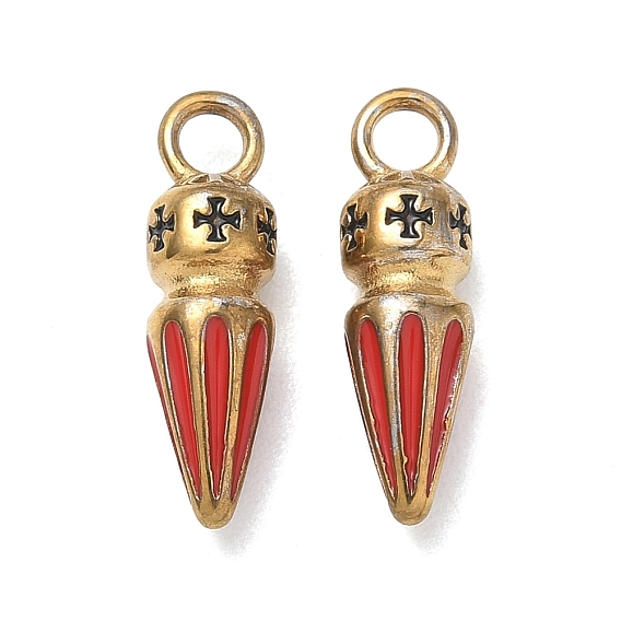 304 Stainless Steel Enamel Pendants, Cone with Cross Charms, Ion Plating(IP)