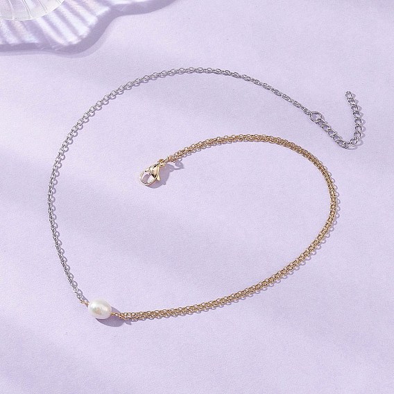 Подвеска из натурального культивированного пресноводного жемчуга с рисом 304 двухслойные ожерелья из нержавеющей стали, белые