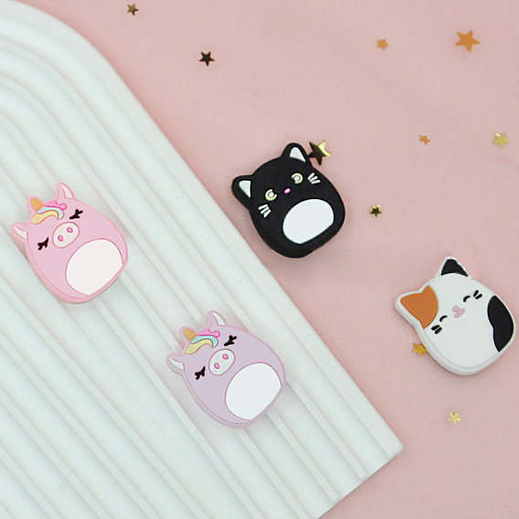 Кошка в форме единорога, пищевые экологически чистые силиконовые фокусные бусины