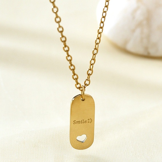 201 Stainless Steel Smile Oval Pendant Necklaces for Women