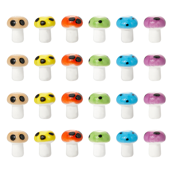 24Pcs 6 Colors Handmade Porcelain Ceramic Beads, Mushroom