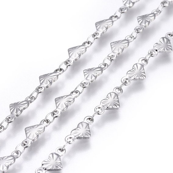 304 Stainless Steel Link Chains, Soldered, Ion Plating(IP), Heart