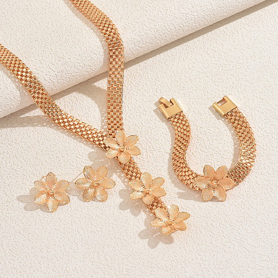 Элегантные комплекты из сплава с цветочными браслетами, серьгами и ожерельями для женщин