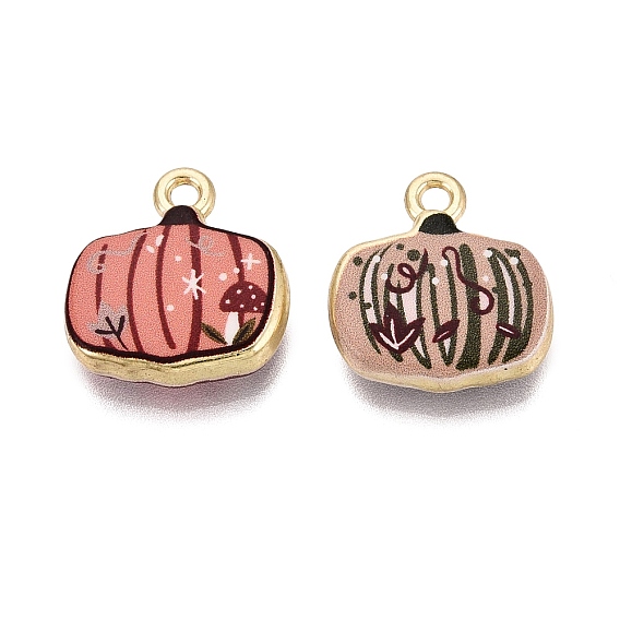 Printed Alloy Pendants, Rack Plating, Pumpkin Charms, Cadmium Free & Nickel Free & Lead Free, Golden