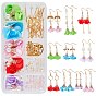 DIY Flower Cloth Earring Making Kits, include Iron Cloth Pendants, Glass & Natural White Shell Beads, Brass Earring Hooks and Iron Jump Rings