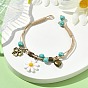 Браслеты из плетеных бусин из полиэстера, Браслеты с подвесками из сплава и смолы для женщин, с железным открытым кольцом для прыжков, сердце, клевер и хризантема