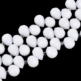 Opaque Glass Beads Strands, Teardrop, Faceted, with Transparent Glass Beads