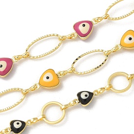 Латунные эмалевые звенья цепи, долговечный, несварные, реальный 18 k позолоченный, овал, сердце и дурной глаз