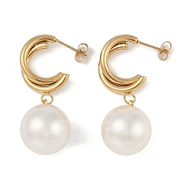 PVD Vacuum Plating 201 Stainless Steel Stud Earrings, with Plastic Imitation Pearl Beads, 304 Stainless Steel Pin