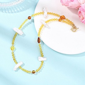 Ожерелье из натуральных барочных жемчужин кеши и круглых ромбовидных бусин из натурального янтаря с застежками-пряжками для женщин, золотые