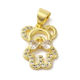 Brass Micro Pave Clear Cubic Zirconia Pendants, Bear Charms