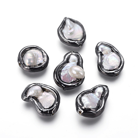 Natural Baroque Pearl Cultured Freshwater Pearl Beads, with Brass Findings, Nuggets