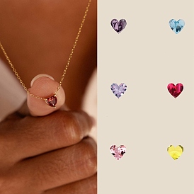 Stainless Steel Pave Cubic Zirconia Heart Pendant Cable Chain Necklaces for Women, Golden