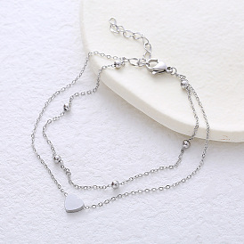 Двухслойные браслеты из нержавеющей стали с цепочкой, браслеты для женщин, круглый и сердце