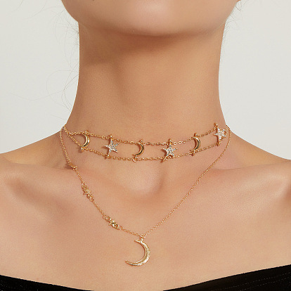 Collier croissant de lune étoile à cinq branches créatif à la mode-accessoires pour femmes tendances et personnalisés.