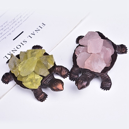Nuggets Natural Gemstone Ornaments, with Metal Sea Turtle Holder for Home Office Home Feng Shui Decoration