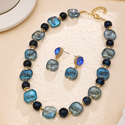 Комплекты из квадратных и круглых стеклянных бусин и сережек-гвоздиков для женщин