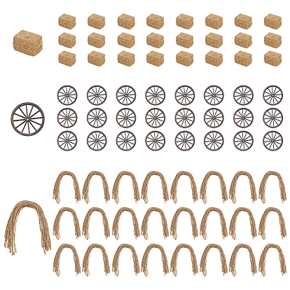 24Pcs Wood Miniature Ornaments, 24Sets Cowboy Wood Hanging Wheel, with Cord