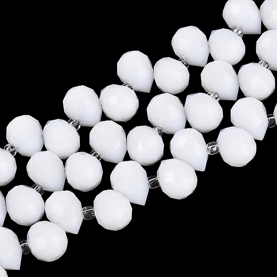 Opaque Glass Beads Strands, Teardrop, Faceted, with Transparent Glass Beads