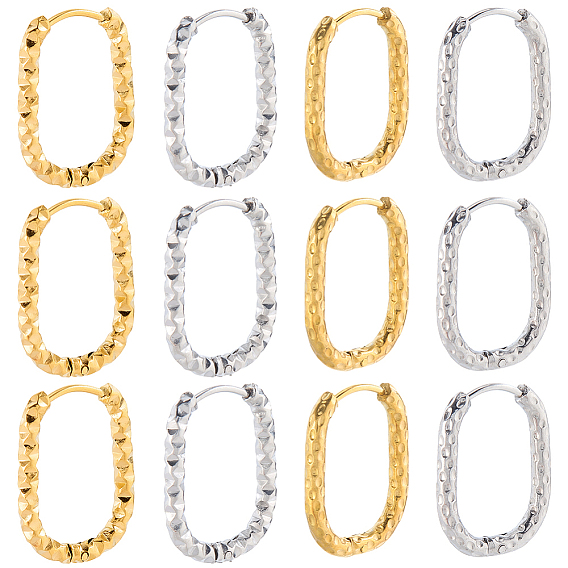 16 шт. 4 стили 304 серьги-кольца из нержавеющей стали, прямоугольные