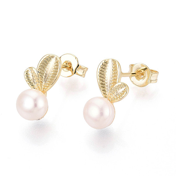 Серьги-гвоздики из латуни и натурального жемчуга, кактус