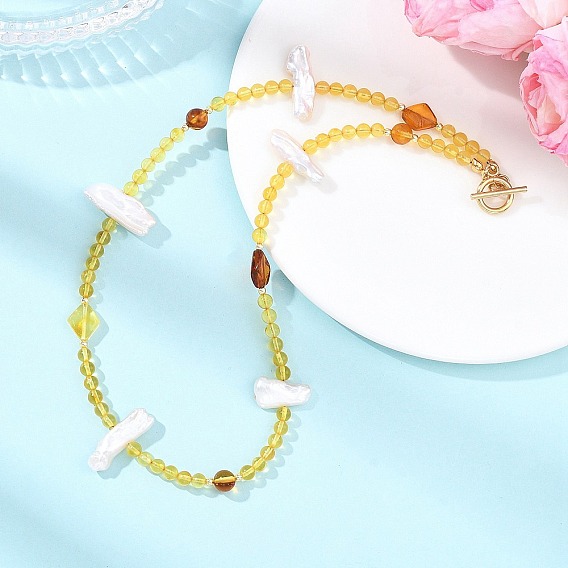 Ожерелье из натуральных барочных жемчужин кеши и круглых ромбовидных бусин из натурального янтаря с застежками-пряжками для женщин, золотые