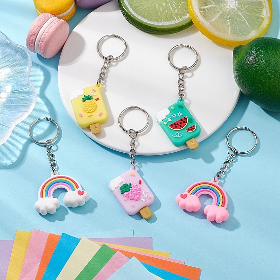 Пластиковый ключ из пвх, с железными разрезными брелоками, радужное эскимо