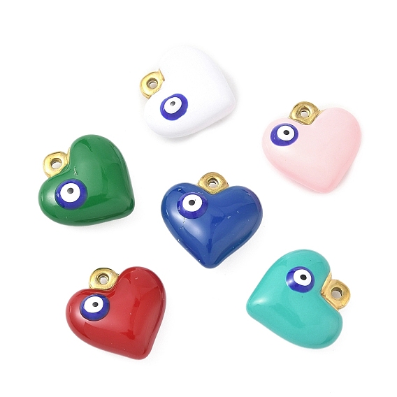 304 нержавеющей стальной эмали подвески, ионное покрытие (ip), сердце с оберегами от сглаза, золотые