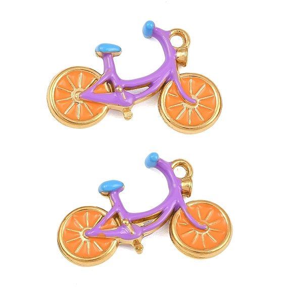 304 Stainless Steel Enamel Pendants, Bicycle Charms, Ion Plating(IP), Colorful