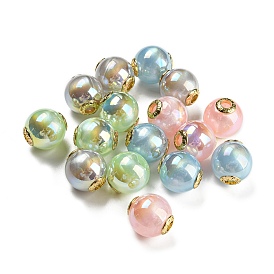 Rainbow Iridescent Plating Acrylic European Beads, with Alloy Findings, Large Hole Beads, Round