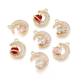 Латунные микро проложить кубического циркония подвески, Луна и звезды, долговечный, золотые