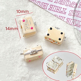 Silver Tone Brass Enamel Charms, Suitcase with Word Music Charm