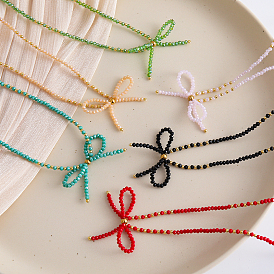 Ожерелья из стеклянных бусин Feaceted Rondelle, Невыцветающие ожерелья-банты ручной работы для женщин