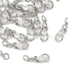 SHEGRACE Brass Micro Pave Clear Cubic Zirconia Charms, Teardrop Charms, Cadmium Free & Lead Free & Nickel Free