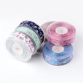 Flower Pattern Printed Grosgrain Ribbon, for Wrapping Ribbon Bow Making, 1 inch(25mm), about 100yards/roll(91.44m/roll)