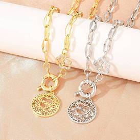 Подвеска-колье ко Дню матери из латуни с микропаве из прозрачного кубического циркония, полая, плоская, круглая, с сердечком., без кадмия и без свинца, долговечный, стойки покрытие